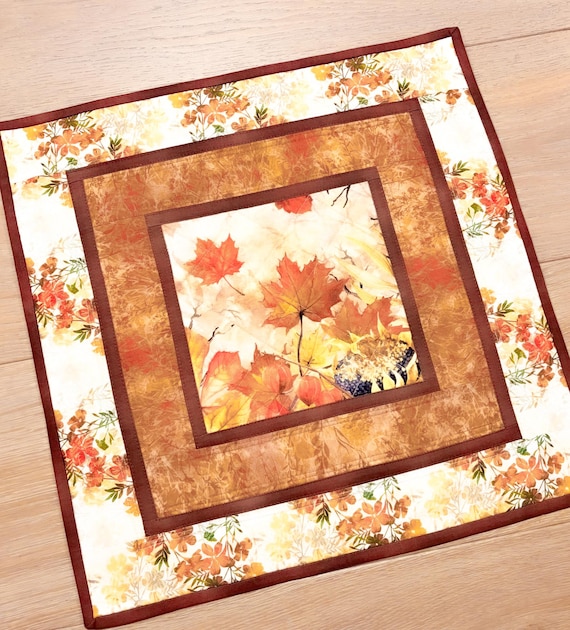 Quilted Handmade Fall and Harvest Table Topper/Wall Hanging ~ Autumn Foliage Table Décor ~ 19.5"