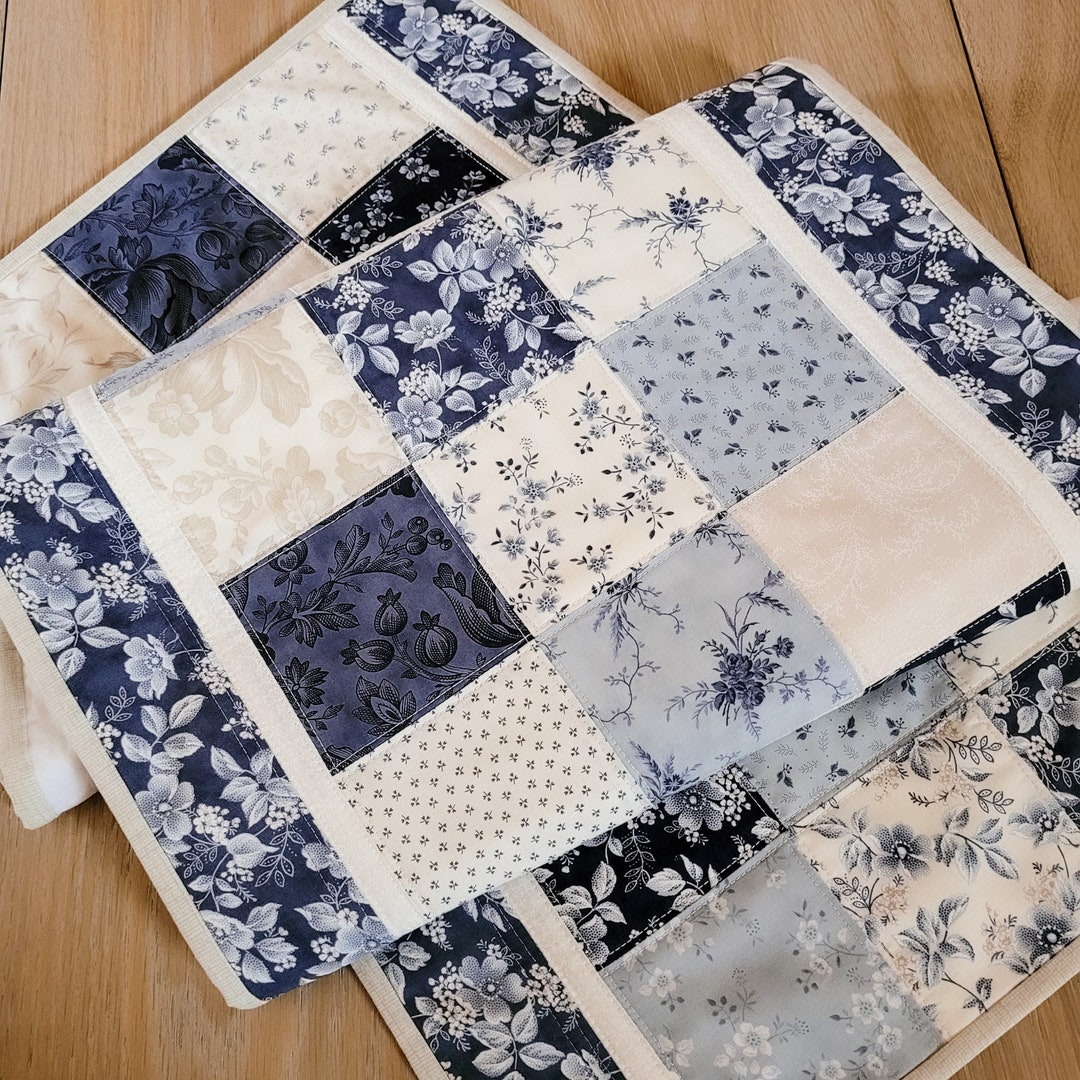 Quilted Table Runner, Kitchen Counter Table Runner, Cream and Blue ...
