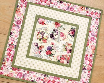 Quilted Floral Table Topper ~ Cottage, Farmhouse, Country-French Table Decor~ 19.5"