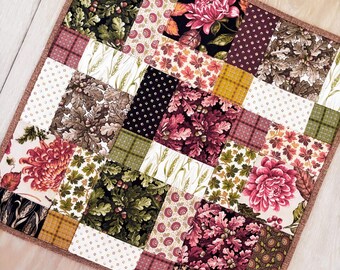 Handmade Quilted Fall Table Topper: Autumn Woods Decor, 18" x 18"