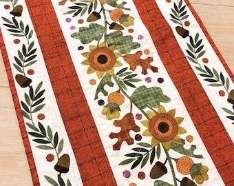 Quilted Flannel Table Runner, Sunflowers, Leaves, Acorns Table Décor ~ 16" x 39.5"
