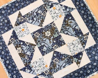 Handmade Quilted Floral Table Topper: Farmhouse Cottage Decor, 19.5" x 19.5"