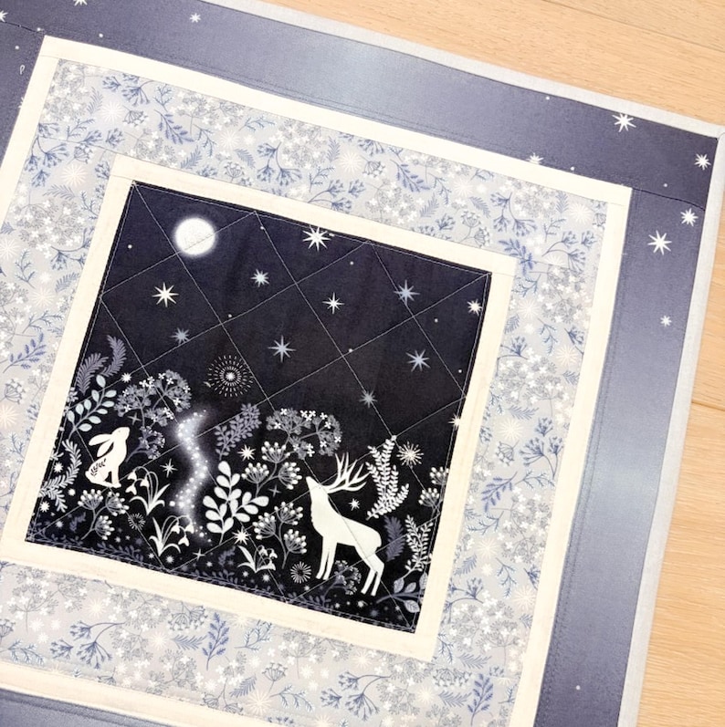 Quilted Handmade Winter Table Topper/wall Hanging ~ Moonlit Deer, Stars ...