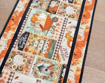 Handmade Quilted Fall Table Runner, Pumpkin Patch Design ~ 16" x 42"