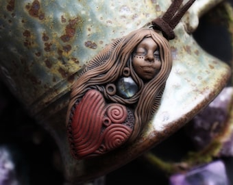 Goddess Heart Necklace with Labradorite  - Handcrafted Goddess Pendant on Vegan Suede Necklace (Free Shipping)