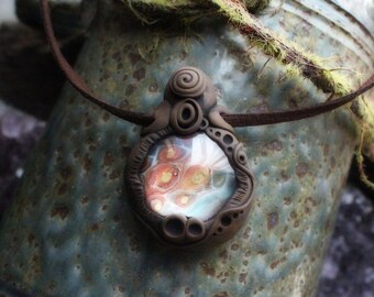 Micro Cosmos Necklace - Handcrafted Clay & Glass Art Necklace (Free Shipping)