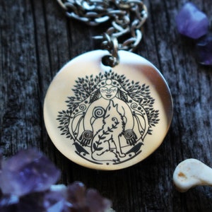 La Loba Wolf Woman Necklace Singing over the Bones Bone Woman Necklace Laser Engraved Stainless Steel Pendant Necklace image 3