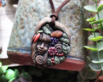 Goddess of Abundance Necklace. Permaculture Inspired. Handcrafted Clay by TRaewyn Jewelry. Gardening Necklace. (Free Shipping)