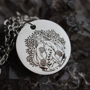 La Loba Wolf Woman Necklace Singing over the Bones Bone Woman Necklace Laser Engraved Stainless Steel Pendant Necklace image 2