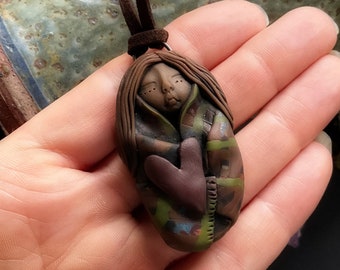 Hearts and Hugs Goddess Necklace. Handcrafted Clay by TRaewyn. (Free Shipping)