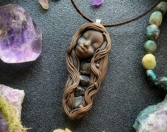 Goddess Necklace with Citrine Gemstones   - Handcrafted Goddess Pendant on Vegan Suede Necklace (Free Shipping)