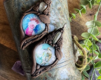 HALF PRICE Australian Bird Necklace with Prehnite - Handcrafted Pendant on Vegan Suede Necklace - Choose either Pink Cockatoo  or Kookaburra
