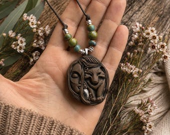 Fox Totem Necklace with freshwater pearl
