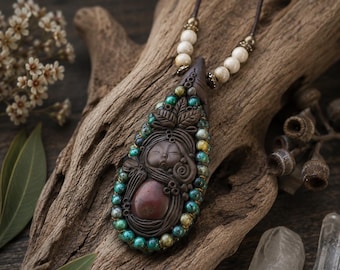 Goddess with Mookaite and Chrysocolla Gemstones Necklace