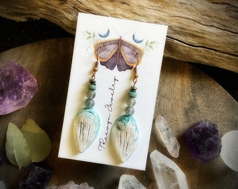 Earth Medicine Earrings. Handcrafted and One of a Kind. AIR DRY CLAY.  Hook Earring withBeads(Free Shipping)