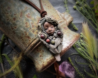 Green Witch/Hedge Witch Necklace with Jasper Gemstones and Crystal Point.