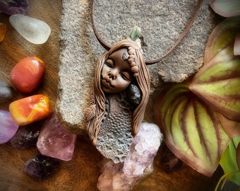 Goddess Necklace with Watermelon Tourmaline Gemstones   - Handcrafted Goddess Pendant on Vegan Necklace (Free Shipping)