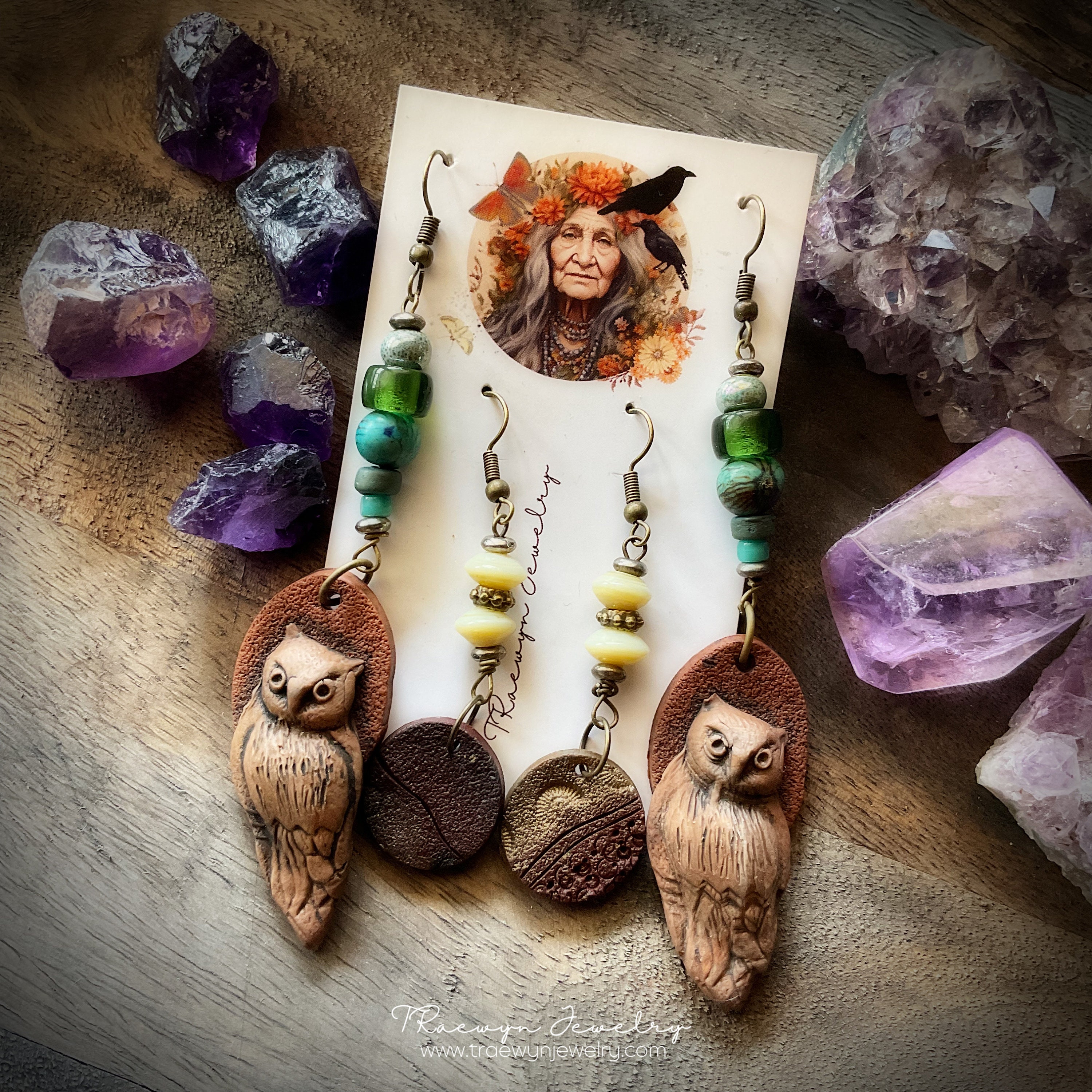 Clay Earrings Set. Light Weight Dangle Earrings. Owl.