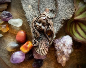 Goddess Necklace with Watermelon Tourmaline Gemstones   - Handcrafted Goddess Pendant on Vegan Necklace (Free Shipping)