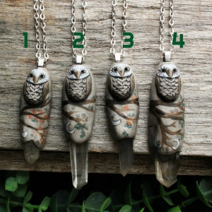 Owl Spirit Animal Necklace with Quartz Point. Handcrafted Clay. Free Shipping image 6