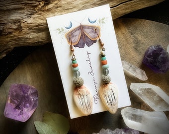 Earth Medicine Earrings. Handcrafted and One of a Kind. AIR DRY CLAY.  Hook Earring withBeads(Free Shipping)