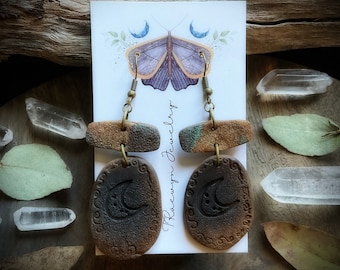 Witches Runes Clay Earrings. Light Weight Clay Dangle Earrings. Handcrafted and One of a Kind. (Free Shipping)