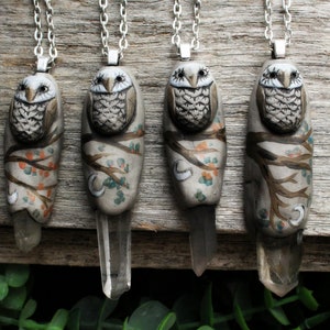 Owl Spirit Animal Necklace with Quartz Point. Handcrafted Clay. Free Shipping image 5