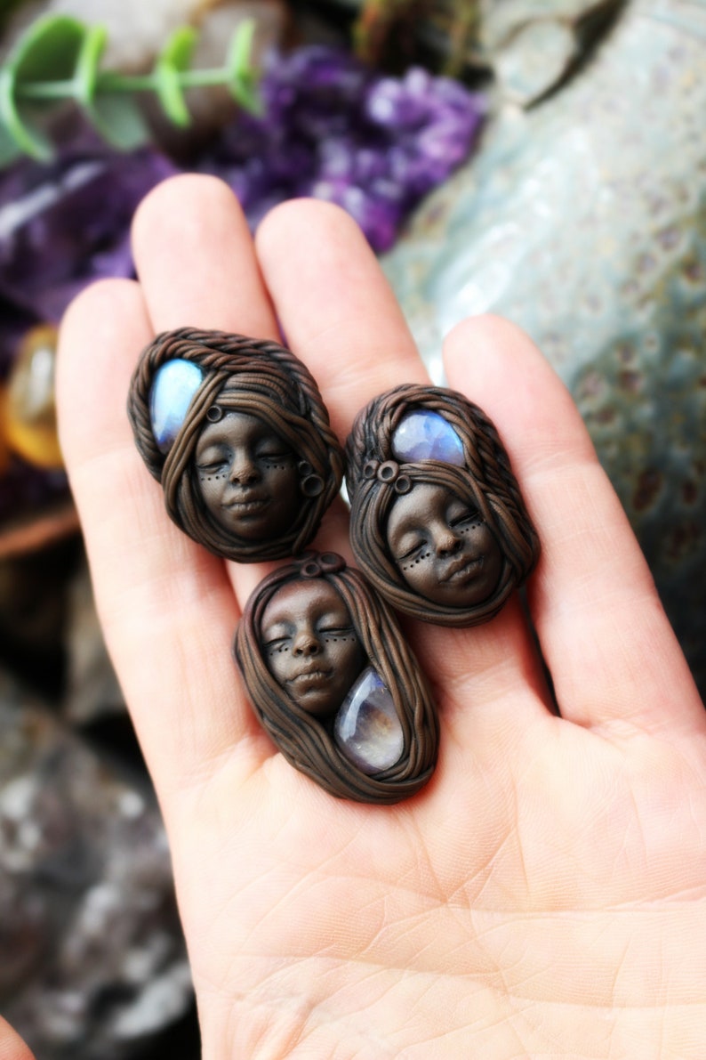 Crystal and Gemstone Jewelry Moonstone Ring Clay Goddess Ring Fully Adjustable Goddess Handmade Clay Jewelry