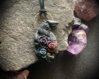 Raven Spirit Animal Necklace with gold colour plated hematite. Shamanic Animal Totem Necklace (Free Shipping)