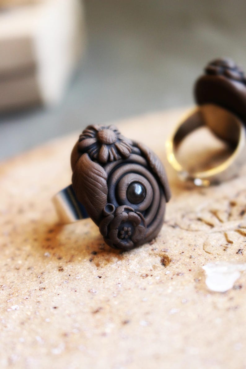 Goddess Fully Adjustable Quartz Handmade Clay Jewelry Crystal and Gemstone Jewelry Floral Flower Ring Clay /& Gemstone Ring