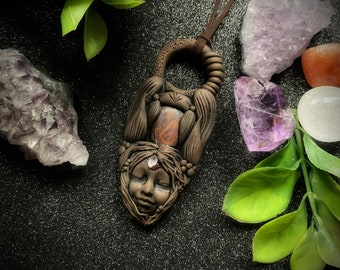 Goddess Necklace with Yowah Nut Opal Gemstones. Handcrafted Clay by TRaewyn. (Free Shipping)