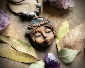 Goddess Necklace with Blue Kyanite Gemstones   - Handcrafted Goddess Pendant on Vegan Suede Necklace (Free Shipping)