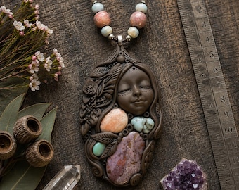 Wild Horse Jasper Goddess Necklace Pink and Green Aventurine and Blue Variscite
