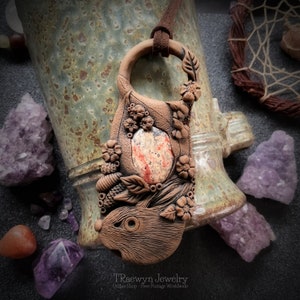 Rabbit Spirit Animal with Jasper Gemstone Necklace.