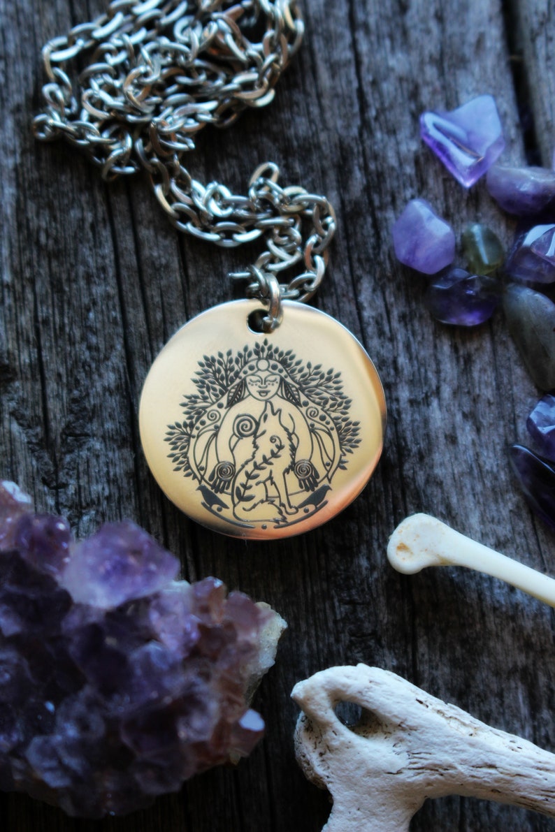 La Loba Wolf Woman Necklace Singing over the Bones Bone Woman Necklace Laser Engraved Stainless Steel Pendant Necklace image 8