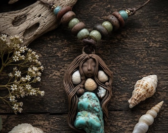 Ocean and Earth Goddess Necklace with Opal, Shells and Turquoise Necklace