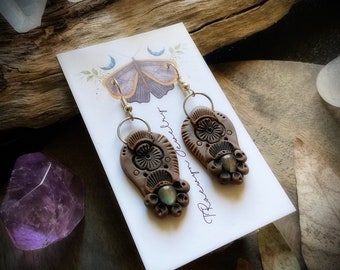 Labradorite Bohemian Earrings. Dangle Earrings - Handcrafted and One of a Kind. Lightweight Clay + Stainless Steel. (Free Shipping)