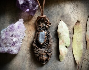 Fusion Goddess Necklace with Melted Metal & Clay, Labradorite Gemstone. Handcrafted Necklace. (Free Shipping)