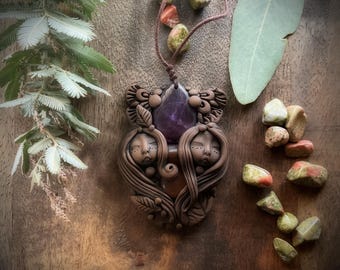 Goddess Necklace with Amethyst Gemstone  - Goddess Pendant Adjustable Length Necklace (Free Shipping)