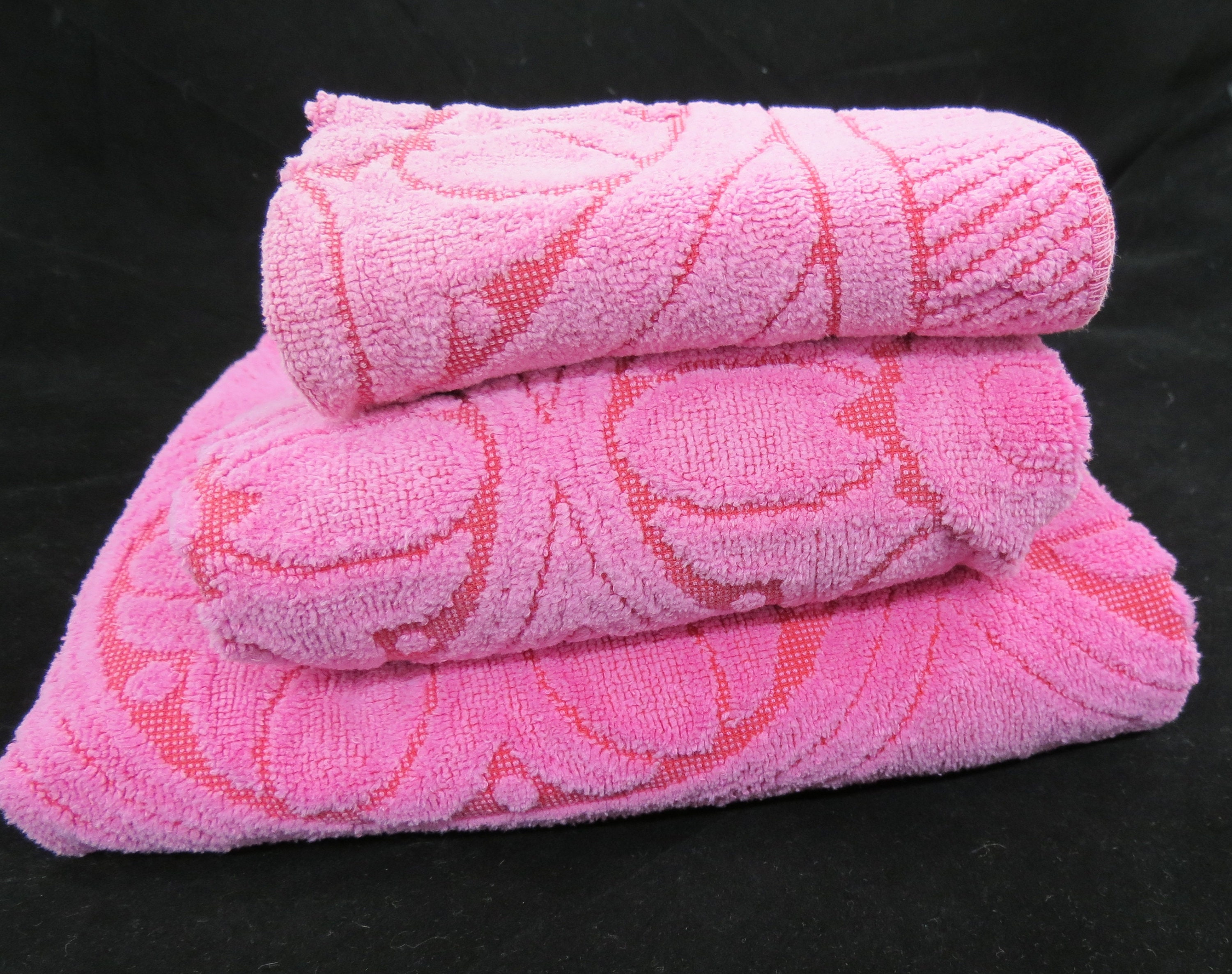 Vintage Pink Bath Towel Set JC Penney Pink Floral Towel Set Etsy