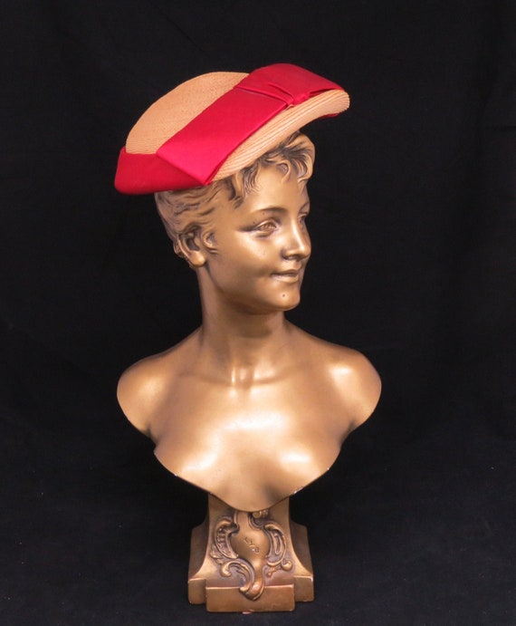 Vintage Alice May Calot Hat, Red Bow Hat, Free shi