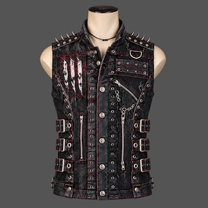 Chaleco vaquero con estampado de calaveras / Chaleco gótico punk con tachuelas / Ropa urbana alternativa unisex