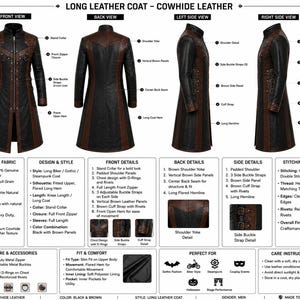Long cowhide coat with padded shoulders, chest D-rings and three adjustable side straps