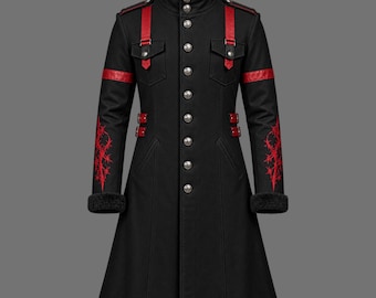 Gotische militaire jas voor heren en dames, lange wollen winterjas, kraag van imitatiebont, op maat gemaakt.
