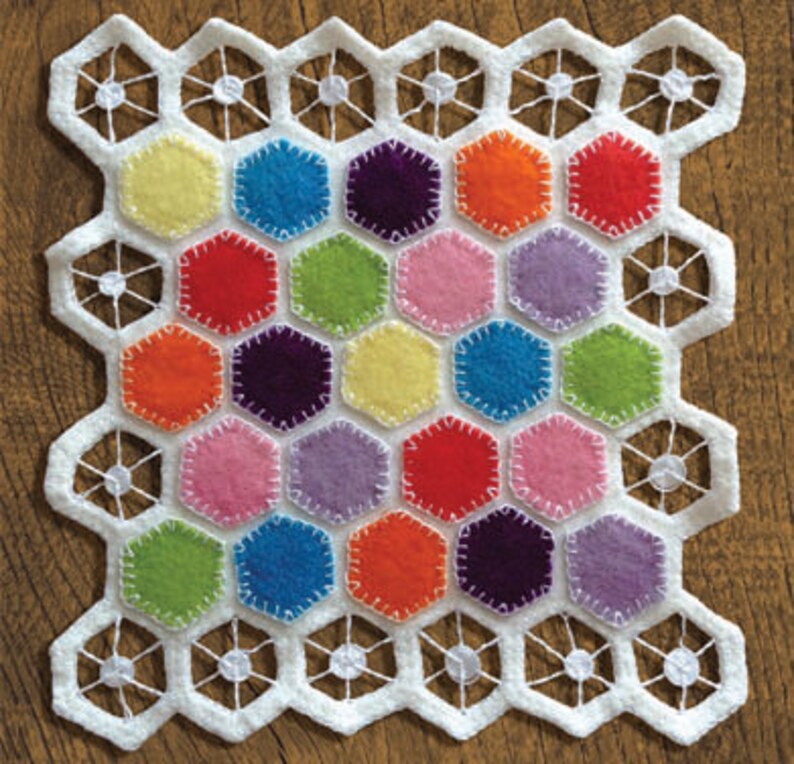 Wool Applique PATTERN Geometric style Hexagons 'N Lace Etsy