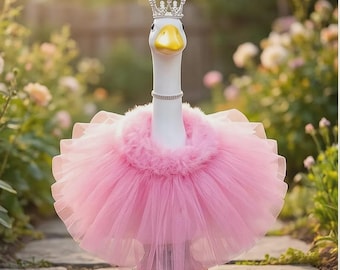 23 Inch Pink Princess Goose Outfit, Tutu Dress with Crown for Garden & Porch Decor