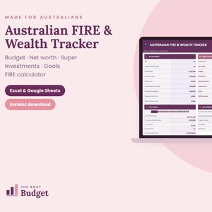 Australiensisk FIRE- och förmögenhetsspårare | Budget, pension, investeringar (Excel/Google Sheets)