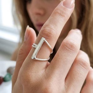 925 sterlingsilver geometrisk öppen ring, moderna bohemiska statement-smycken, minimalistisk unisexpresent