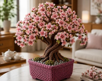 Crochet Cherry Blossom Bonsai Tree Pattern | Amigurumi Sakura Home Decor (PDF Download)