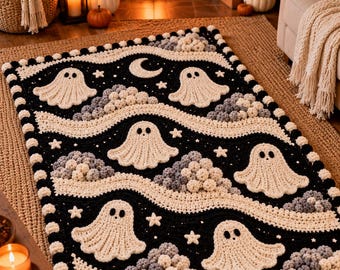 Spooky Crochet Blanket Pattern PDF, Halloween Ghosts, Moon, Stars, Clouds (Digital Download)
